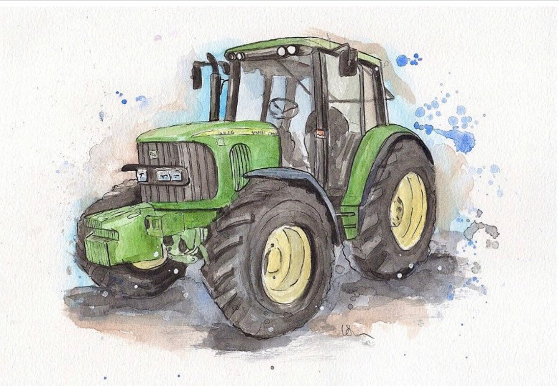 John Deere Traktor Bild Aquarell Druck Landwirtschaft Bild Etsy.de
