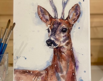 Roe deer, watercolour, print, picture, charity print, wildlife, deer