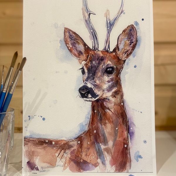 Roe deer, watercolour, print, picture, charity print, wildlife, deer