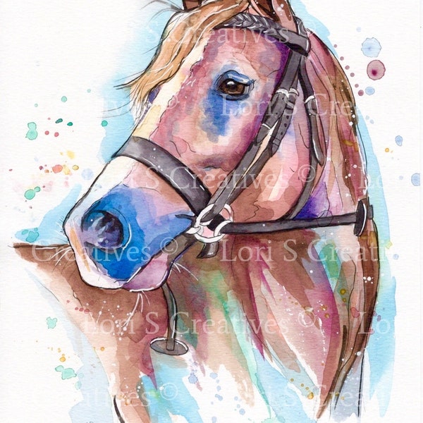 Horse - horse art work - equestrian gift, colourful horse, unicorn, girls bedroom, gift