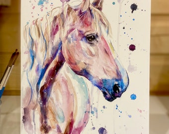 Horse print - horse picture - pink colourful horse - unicorn - gift