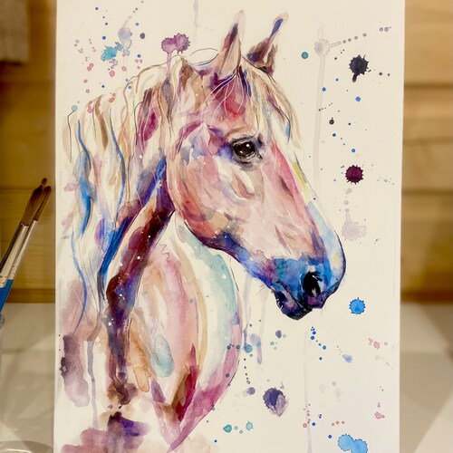 Horse print - horse picture - pink colourful horse - unicorn - gift