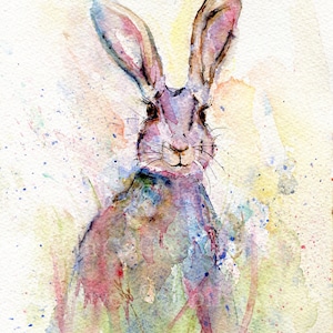 Hare, watercolour print, hare picture, gift, home decor, wall art, colourful hare