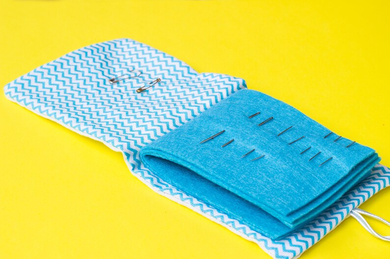 Needle book Seagull embroidery sewing needle case gift for sewer white linen fabric handmade stitch 6 blue felt pages