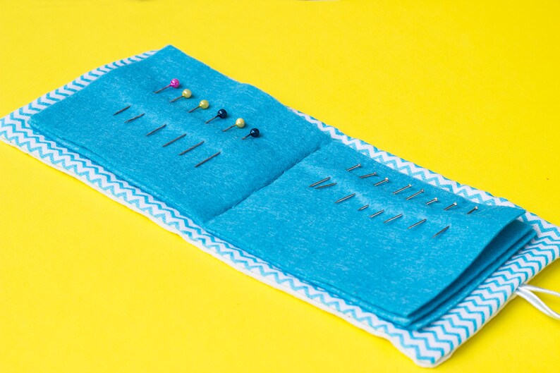 Needle book Seagull embroidery sewing needle case gift for sewer white linen fabric handmade stitch 6 blue felt pages