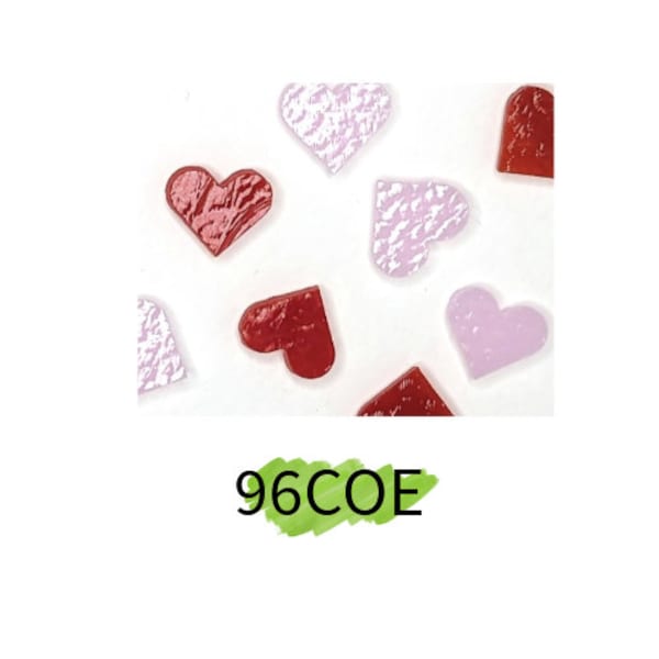 96 COE Glass Heart Precut 5 pack for Fused Glass Mosaics and Stained Glass Artist Various Sizes and Colors Glass Waterjet Cutouts