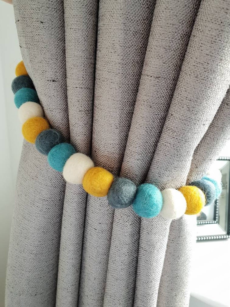 Feltball Curtain Tiebacks Pom Pom Curtain Tie Backs Etsy