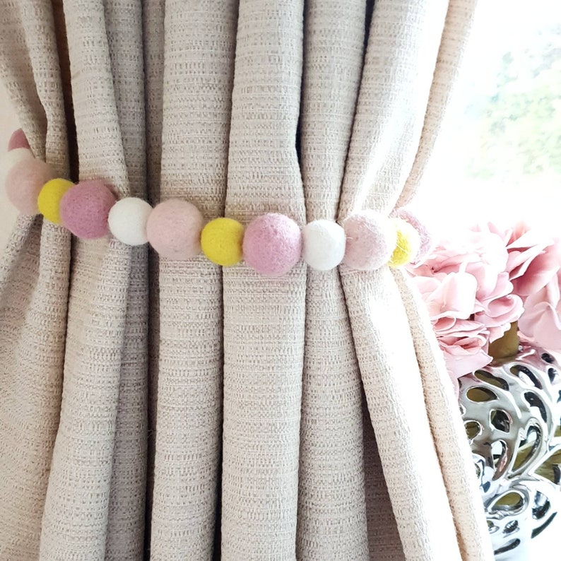 Felt Ball Curtain Tiebacks Pom Pom Feltball Tie Backs Pink Etsy
