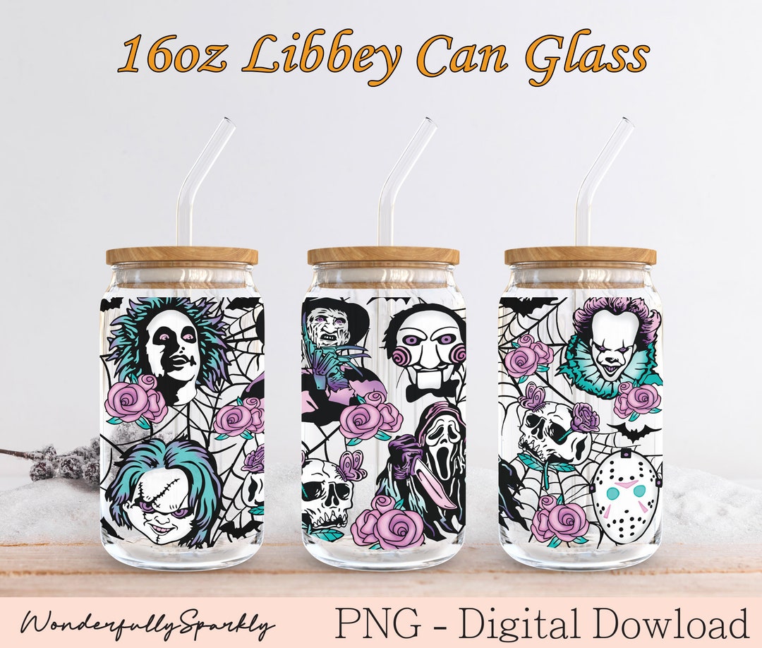 Horror Movie Characters 16oz Libbey Can Glass PNG Sublimation, Scary ...