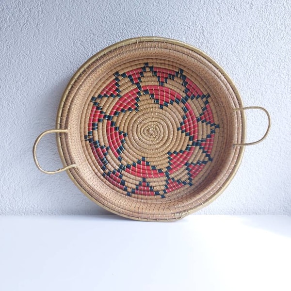 Wicker tray/gold thread/star pattern/bohemian/handmade/rattan