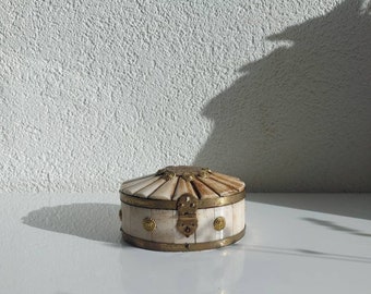 Handmade Jewelry Box/ Treasure Box/ Buffalo Bone/ Brass/ Trinket Box