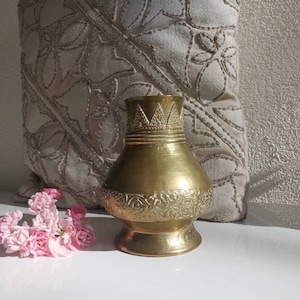 Metal vase/ brass vase/ carved vase/ gold color/ boho style