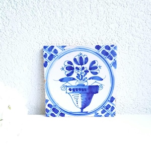 Antique tile/ Delft blue/ Dutch/ Polychrome/ Tulips/ Wall tile