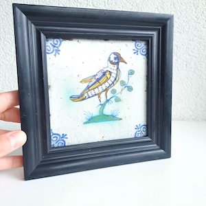 Antike Fliese/ Holzrahmen/ Holländisch/ Polychrom/ Vogel