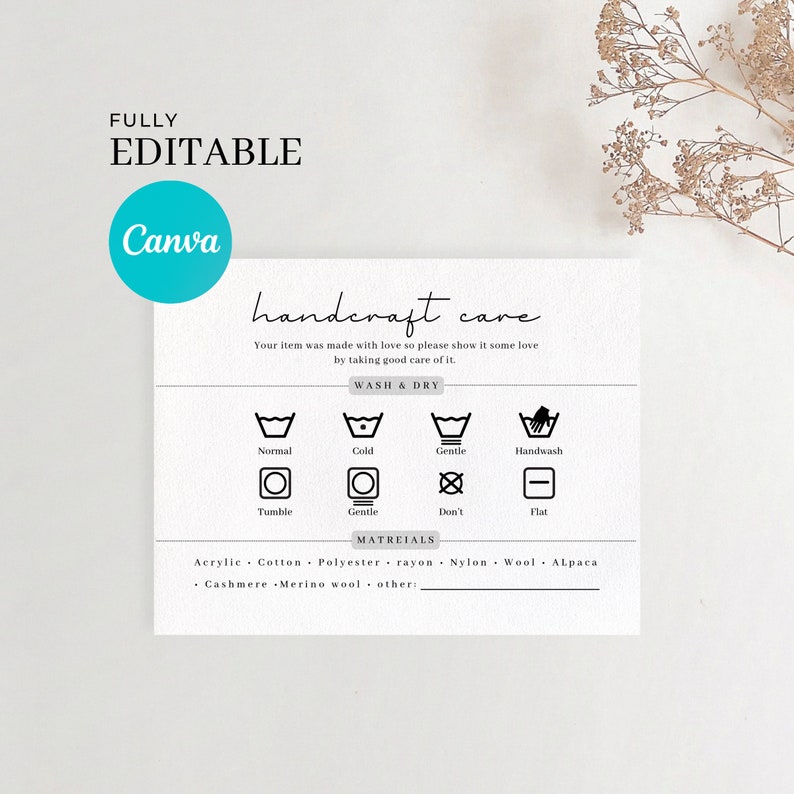 Editable Care Instructions Card Care Card Template Crochet Etsy