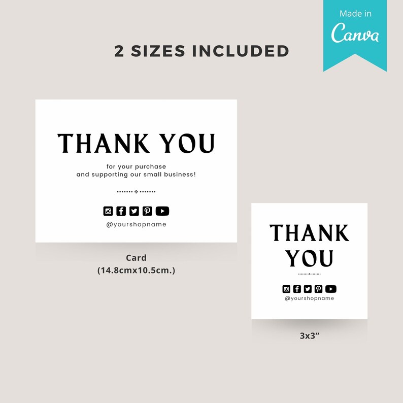 Editable Business Thank You Card Template Packaging Insert Etsy