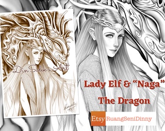 Dame elfe et « Naga » le dragon, par Dinny Sidik