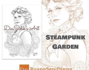Coloriage jardin steampunk