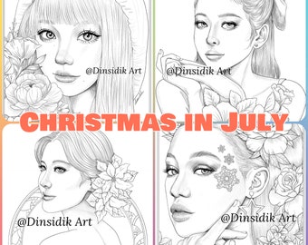 Noël en juillet, lot de coloriages par Dinny Sidik (DinSidik)