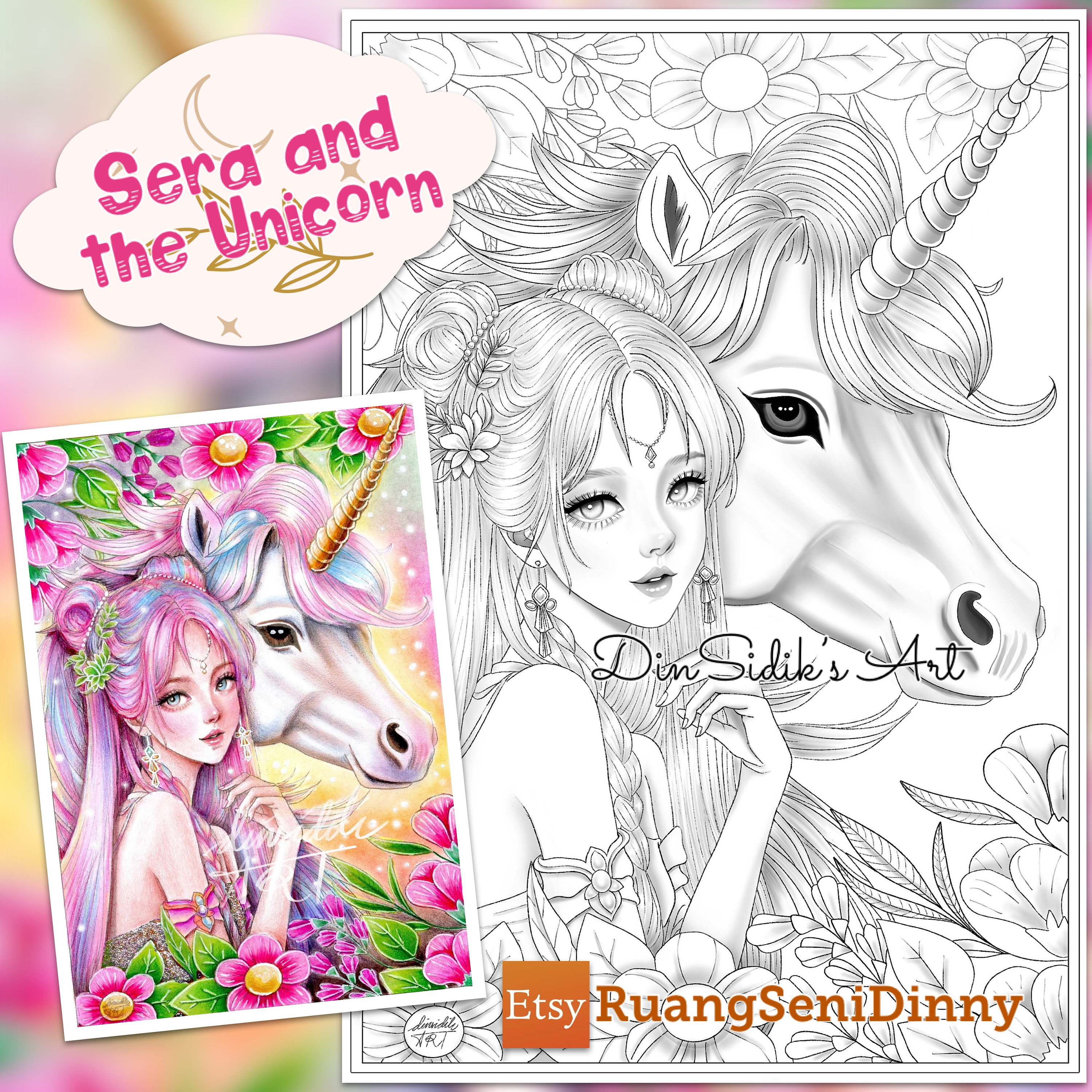 Sera and the Unicorn Coloring Pages - Etsy