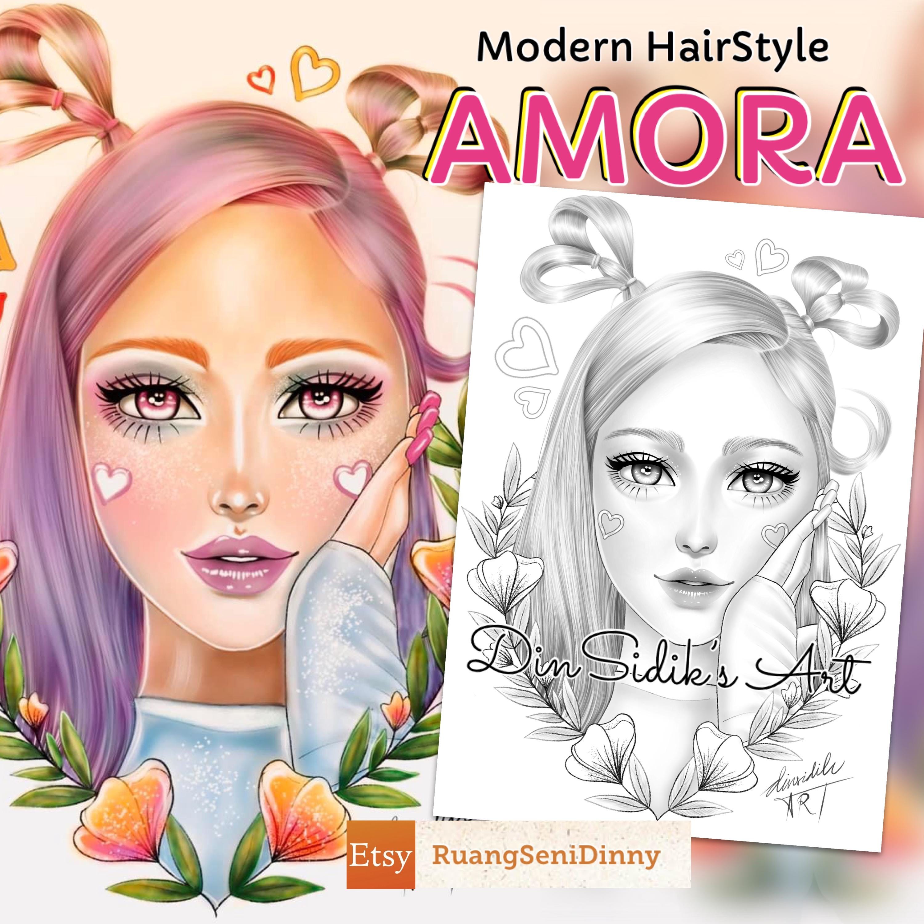 Modern Hairstyle AMORA Coloring Page by Dinnysidik - Etsy