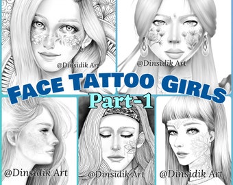 Face Tattoo Girls, part-1 (5 printable coloring pages)