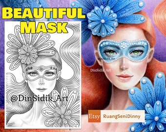 Beautiful Mask coloring page by Dinny Sidik (DinSidik)