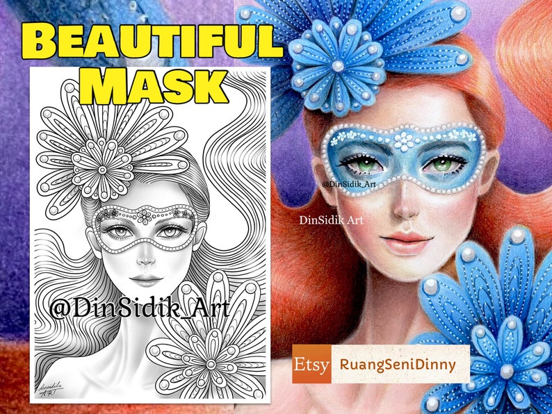 Beautiful Mask coloring page by Dinny Sidik DinSidik image 1