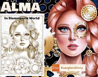 Alma dans le monde steampunk, coloriage par Dinny Sidik