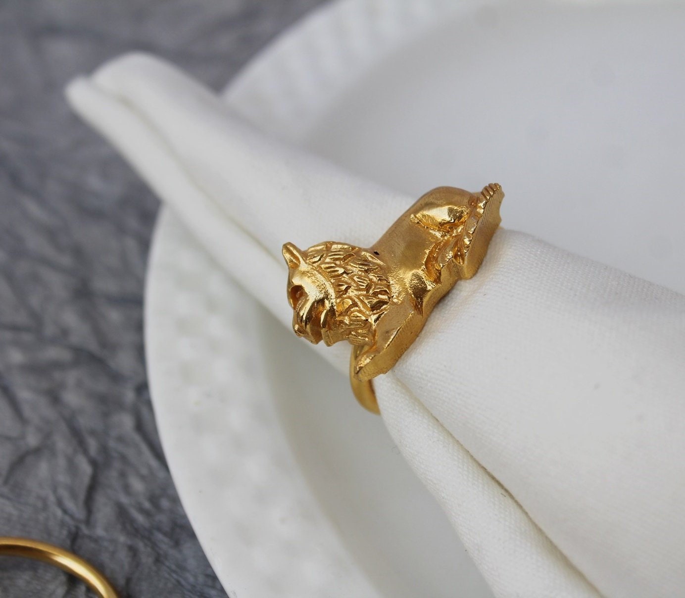 Lion Brass Napkin Ring Set of 4 Etsy