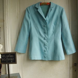 Chaqueta costurera abotonada azul cielo para mujer - Sastrería vintage - talla 36