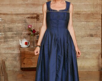 Vintage Tyrolean dress Dark blue moiré - Austria 60s/70s rare - Size Large S small M - 38