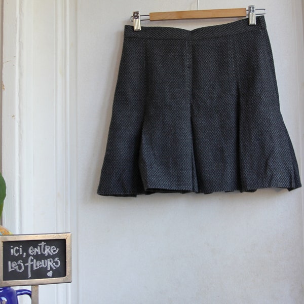 Jupe Droite Caroll – Taille 38 – Laine Chinée Grise – Vintage Années 90 – Fabriquée En France