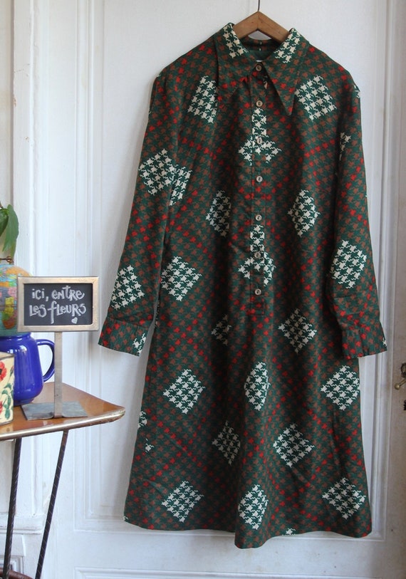 60s winter dress Vintage Long Sleeve - Retro Print 