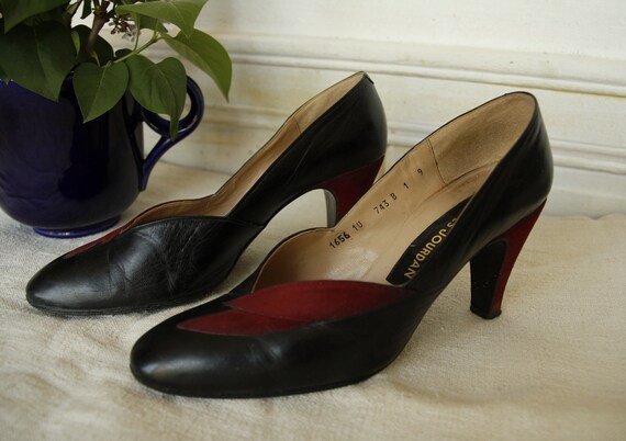 Escarpins Vintage Charles Jourdan 1980 - Noir Bordeaux - Talons 7cm - Taille 37