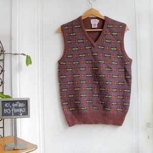 Sleeveless vest in pure wool - V-neck - Nouvelles Galeries - Vintage France 80s / 90s - size S / M