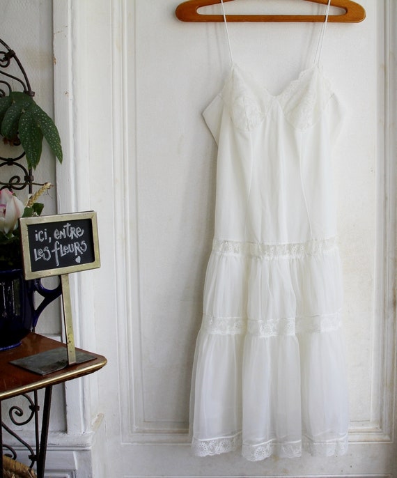Fond de robe dentelle blanche nuisette boheme Lejaby Vintage France 70 Taille S Etsy France
