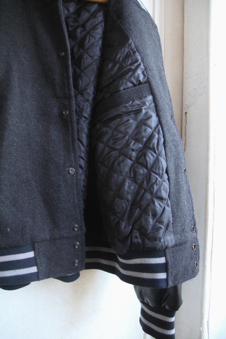 Blouson Teddy Homme Gris/noir/bleu marine Freeman T. Porter taille L Vintage 90s Sport chic image 7