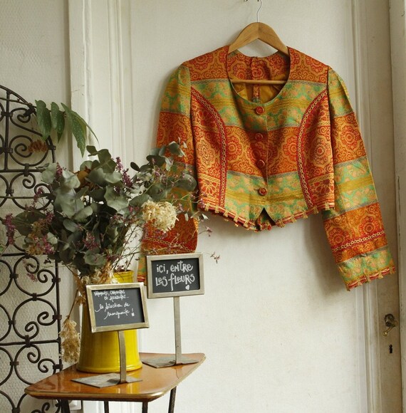 Short Jacket / Spencer Ethnic - Vintage 80s Made in France - Size  