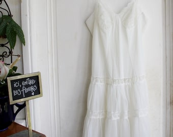 Lejaby white lace bottom / bohemian nightie - Vintage France 70 - Size S