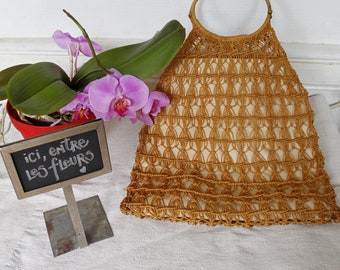 Cabas / sac de courses / panier en vannerie - Vintage seventies/70s