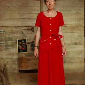 Rare Lanvin Vintage France Couture Velvet Dress Cherry red Original Label 60&#39;s - Size 38-40 -