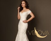 Mermaid Lace Wedding Dress, Sexy Wedding Dress, Romantic Wedding Dress, Off Shoulder Wedding Dress, Open Back Wedding Dress