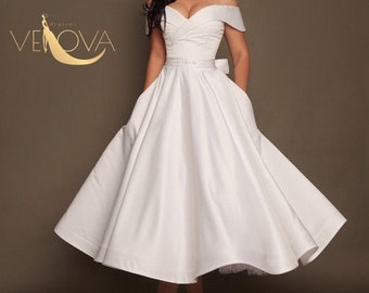 plus size white tea length dress