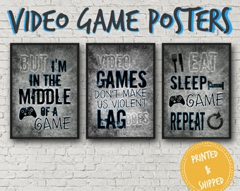 Set of 3 XBOX POSTERS, Grey and Blue, Video Game Wall Decor, Video Game Posters, Xbox decor, Game Room Decor, Teen bedroom, gamer gift, boy