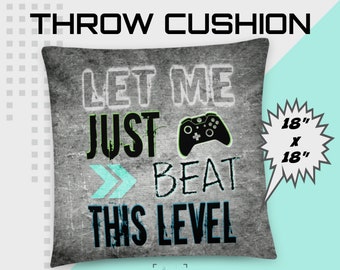 Teal XBOX Throw Cushion for boys bedroom decor, "Let me just beat this level" gamer quote, teen bedroom, gamer gift, game room, kids room