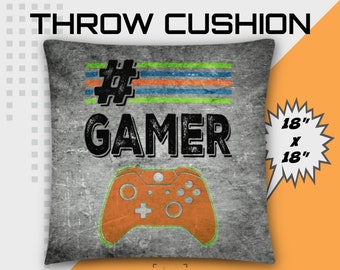 Teal XBOX Throw Cushion for boys bedroom decor featuring "#GAMER" gamer quote, teenage bedroom decor, gamer gift, game room, kids room decor