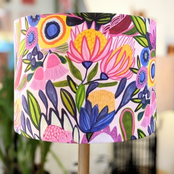 Bright Native Floral lampshade, native flora, table lampshades, ceiling lamps, floor lamp shade,  Australian made, vibrant colours, handmade