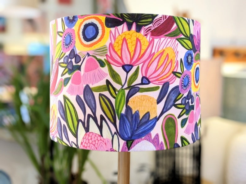 Bright Native lampshade, table lamp shade, bedside table lamp shades, Australian made, Australian flora, lampshades, Ceiling lamp, Handmade image 1