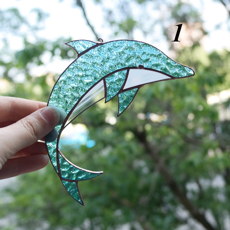 Stained glass dolphin suncatcher Stained glass blue dolphin Etsy